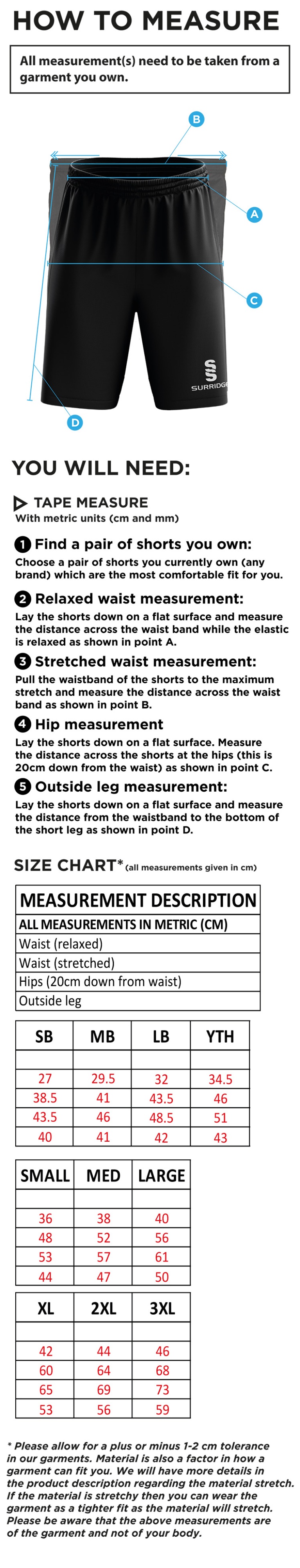 Hutton CC - Blade Shorts - Size Guide