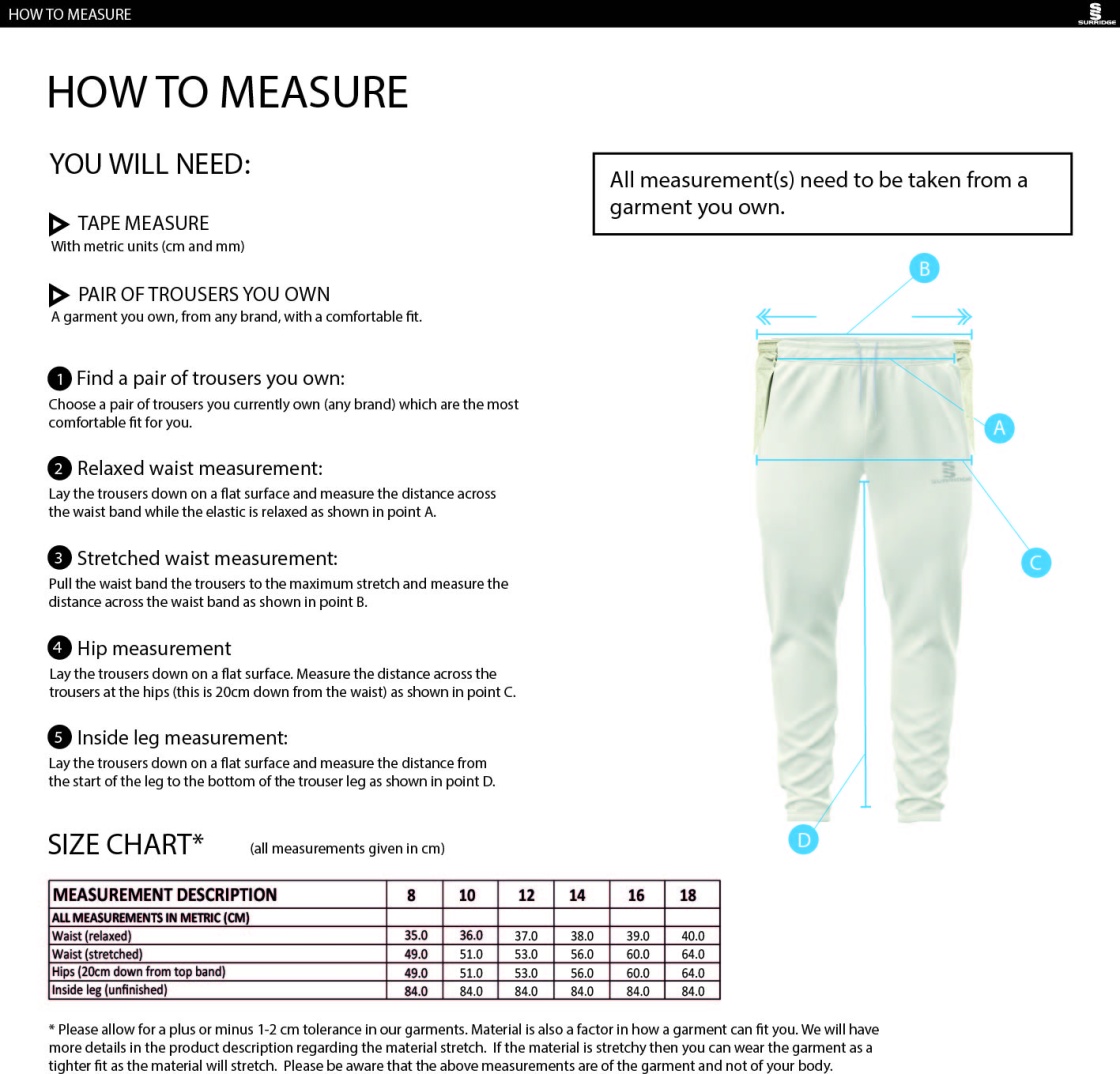 HUTTON CC Ergo Playing Women`s Pant - Size Guide