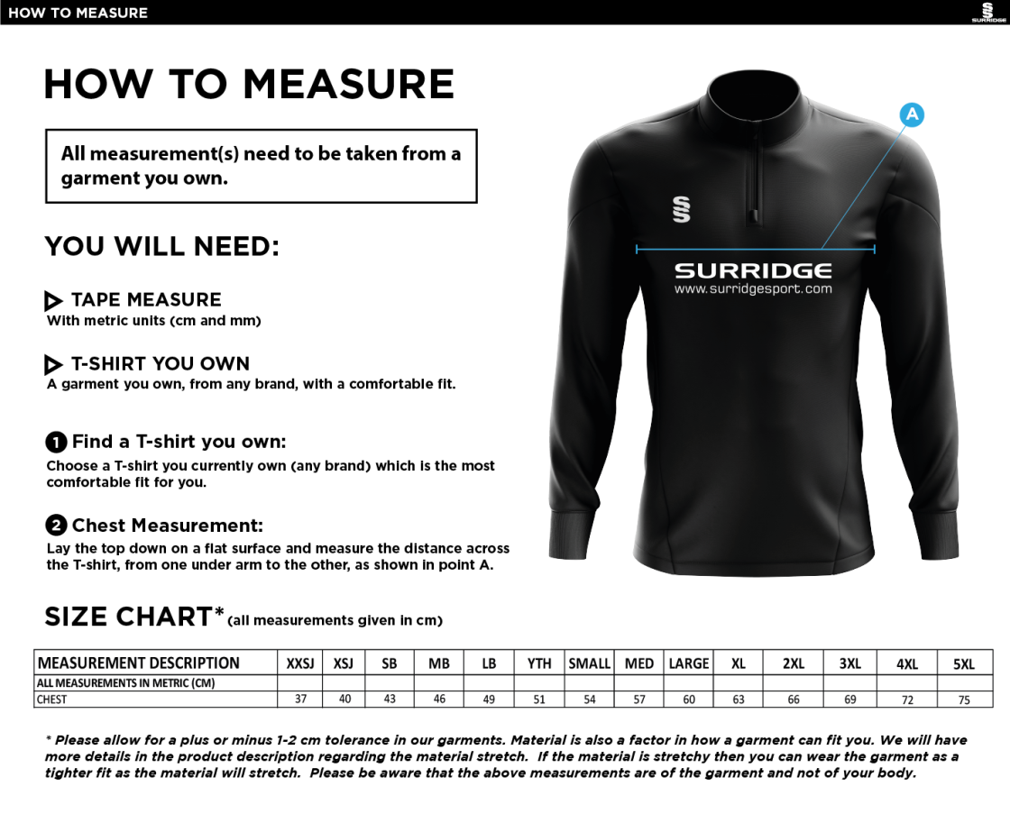 Hutton CC - Blade Performance Top - Size Guide