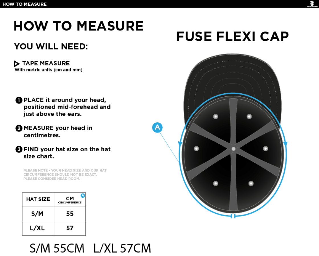 HUTTON CC Fuse Flexi Cap - Navy - Size Guide