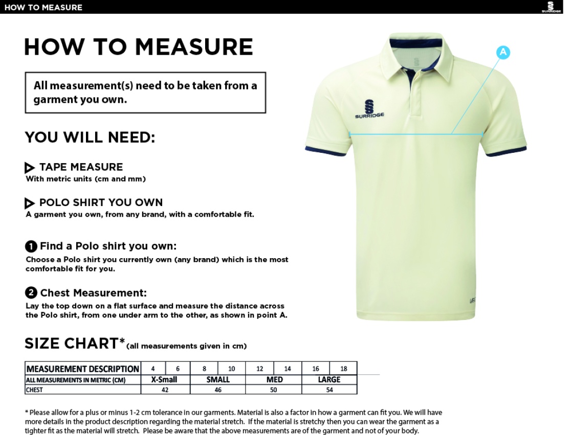 HUTTON CC Dual Cricket Shirt Short Sleeve Womens - Size Guide