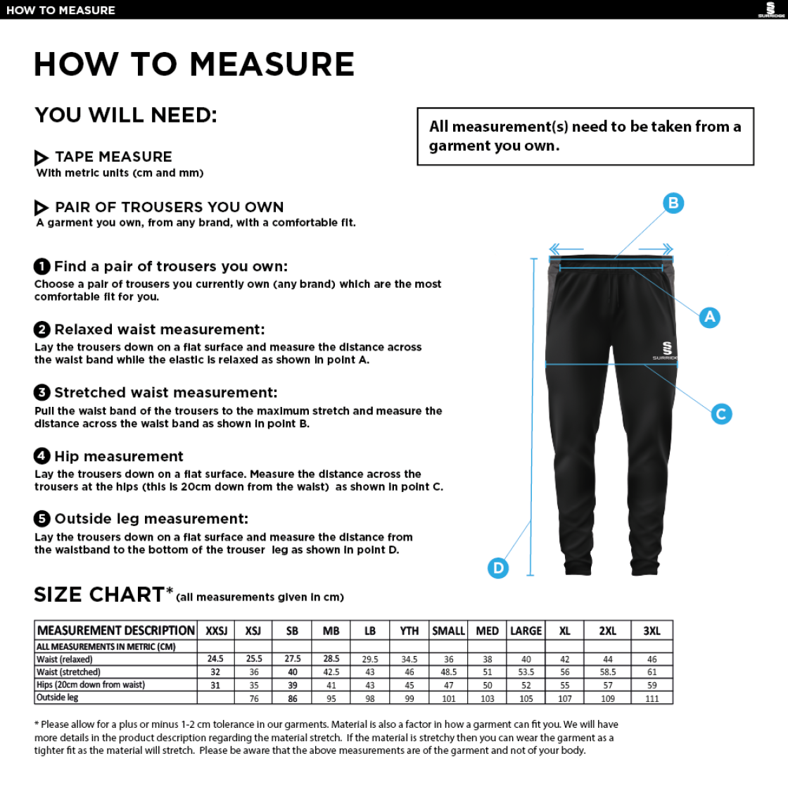 Hutton CC - Tek Pants - Size Guide