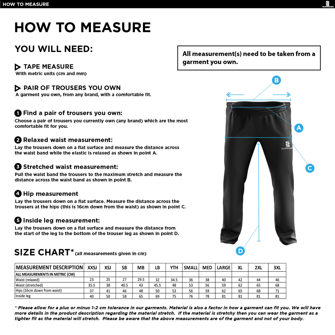 HUTTON CC Classic Tracksuit Pant 3/4 Zip Length Navy Mens - Size Guide