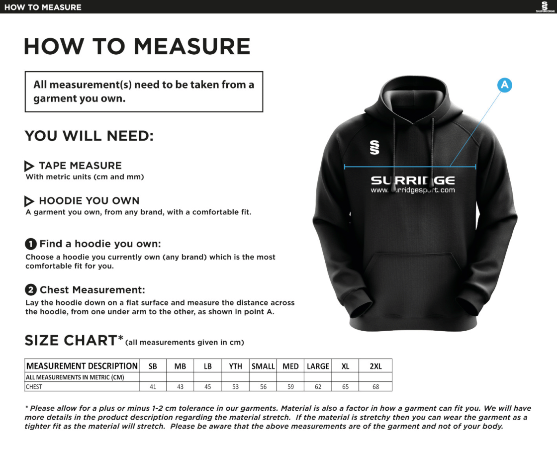 Hutton CC - Blade Hoody - Size Guide