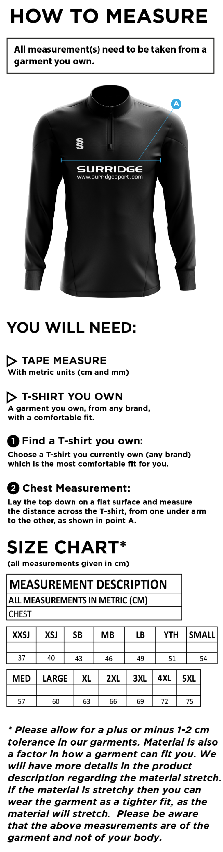 Hutton CC - Blade Performance Top - Size Guide
